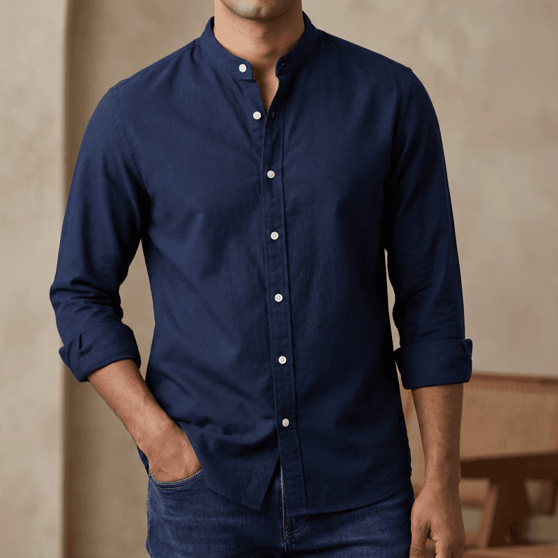 Men's Solid Colour Ban color Shirt (Navy)