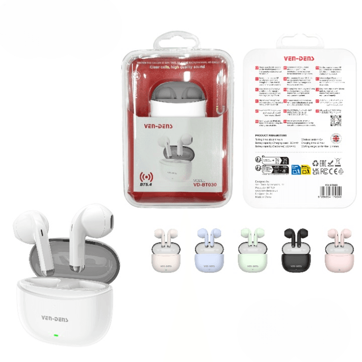 VEN-DENS True Wireless Stereo Earphones Bluetooth 5.4 Earbuds BT030 (White)